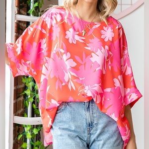 NEW First Love Retro 70s Floral Printed Oversized Half Sleeve Blouse Top